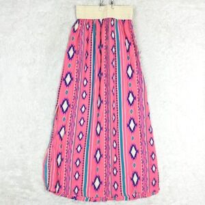 Just Be Womens Skirt Maxi Aztec Print Pink Blue‎ Stripe Double Side Split M